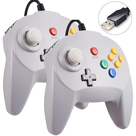 KIWITATA 2 Pack Mini Wired N64 Controller, Retro USB N64 Remote 64-bit Joystick Game Controller for Windows PC/Mac Raspberry Pi 3 Gray