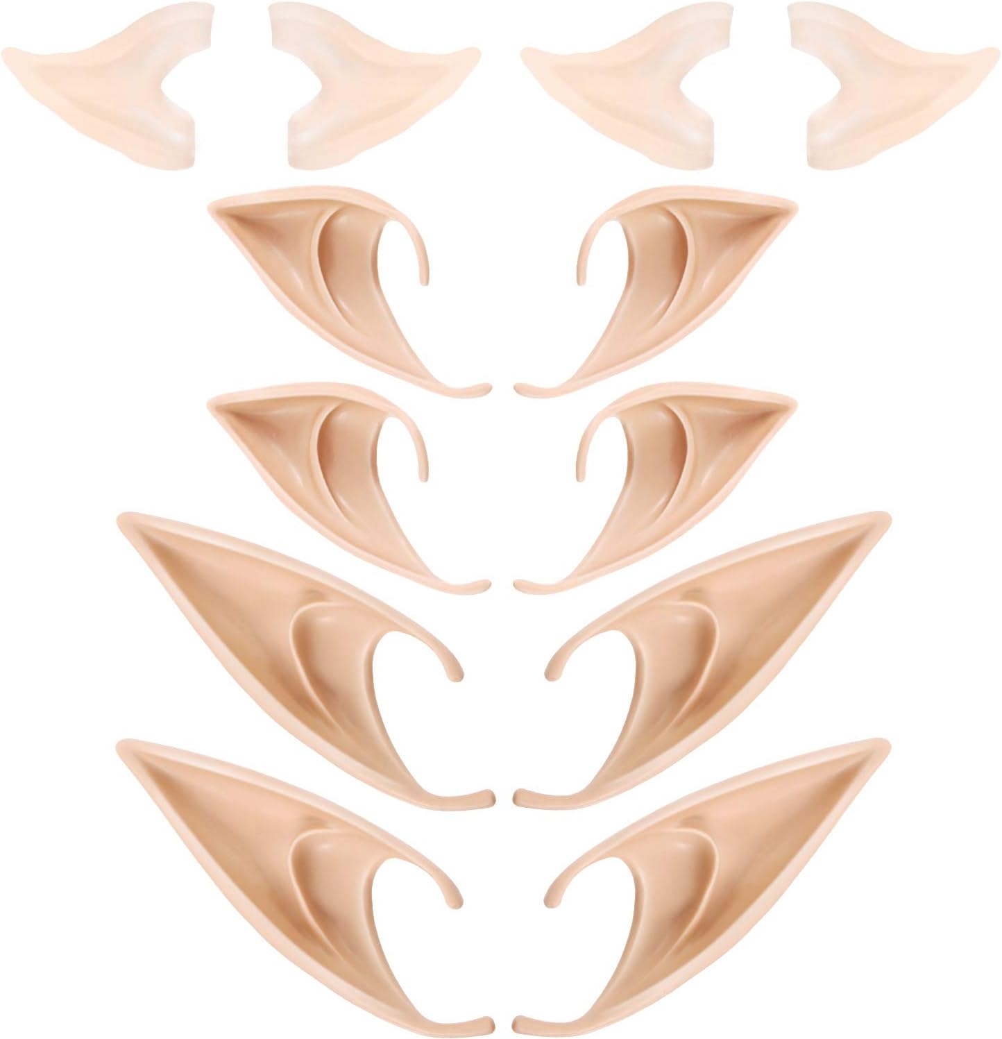 Gejoy 6 Pairs Latex Elf Ear Cosplay Pixie Elf Dress Up Costume Soft Pointed Ears Masquerade Accessories for Cosplay Christmas Halloween Party