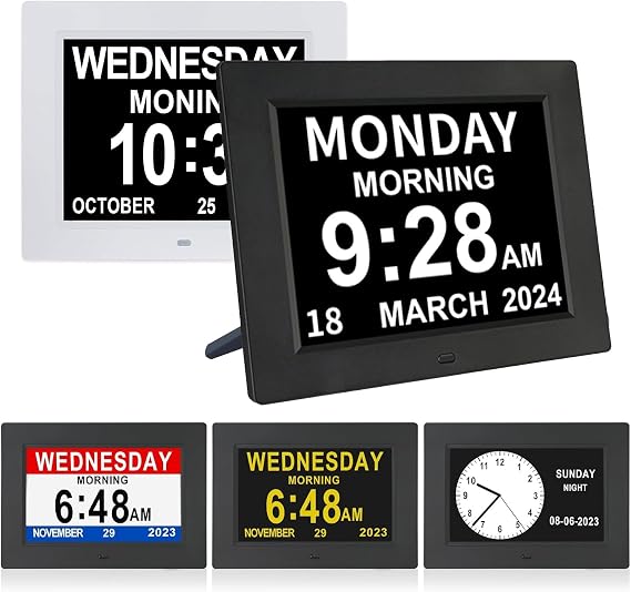 7 Inch Extra Large Day Date Time Digital Day Calendar Clocks with Auto-Dimming 12 Alarm Reminders Dementia Clock