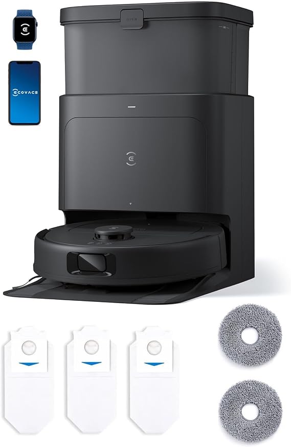 ECOVACS DEEBOT N30 Omni Care Robot Vacuum and Mop, 10000Pa Suction, TruEdge Adaptive Edge Mopping, ZeroTangle 2.0 Technology, Hot Air-Drying, Self-Emptying, Auto-Lift Mopping, Obstacle Avoidance