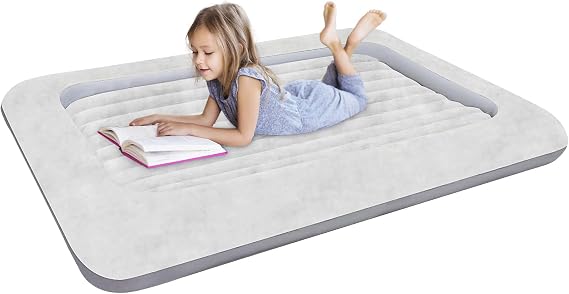 Air Mattress for Kids:Portable Fast Kid air Mattress, Portable Toddler Inflatable Travel Bed, Surface with Plush Smooth Comfortable Ideal for Living Room, Room and Outdoor Camping use(Gray)