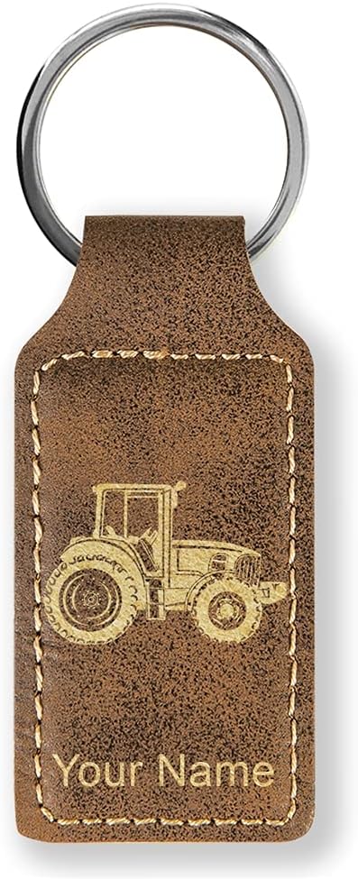 LaserGram Rectangle Keychain, Farm Tractor, Personalized Engraving Included Rustic with Gold