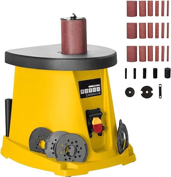 Electric Oscillating Spindle Sander, 450W Desktop Column Sanding Machine with 5 Pcs Sanding Sleeves and 3 Sets of Sandpaper, Max. Speed 2000 RPM Drum Sander with Angle Grinding, for Woodworking