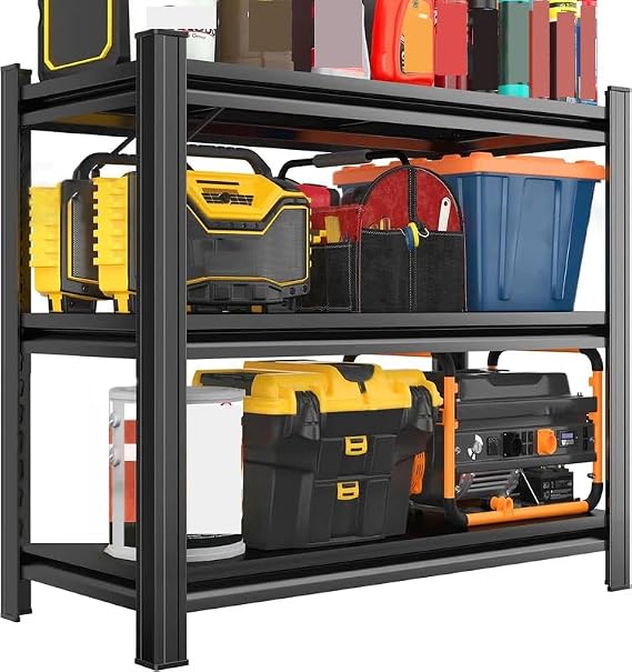 Metal Storage Rack 3-Tier Heavy-Duty Adjustable Layer 1200 Pound Load Bearing Storage Shelves Durable Standing Shelf Units Multi Functional Organizer for Garage Kitchen Living Room Black