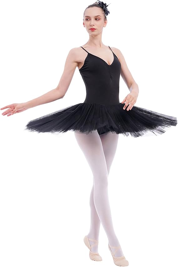 AFAVOM Ballet Leotards for Women Hard Organdy Platter Tutu Professional Swan Lake Ballerina Costume Classic Pancake Skirt