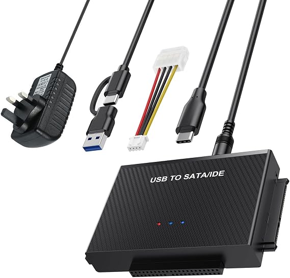 IDE to USB Adapter, Hard Drive Reader with 12V/2A Power Supply for 2.5/3.5 inch IDE HDD and SATA HDD/SSD Compatible with Windows 10/8/7/XP/Vista, Mac OS, Linux Usw