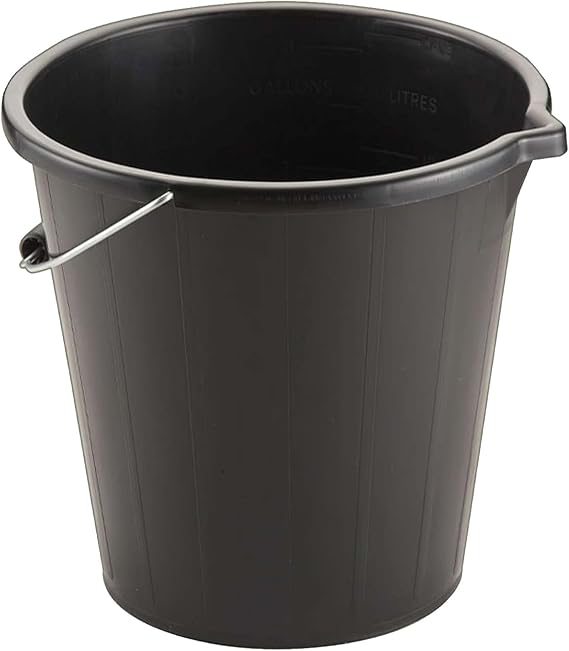 Strong Black 14 Litre Plastic 3 Gallon Bucket | With Metal Handle & Pouring Spout For Home, Garden & DIY