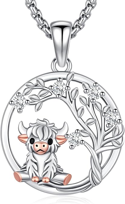Highland Cow Necklace for Women Cows Pendant 925 Sterling Silver Cute Animal Scottish Jewelry Gifts for Mom Birthday Mother's Day Daughter Graduation Valentine's Day