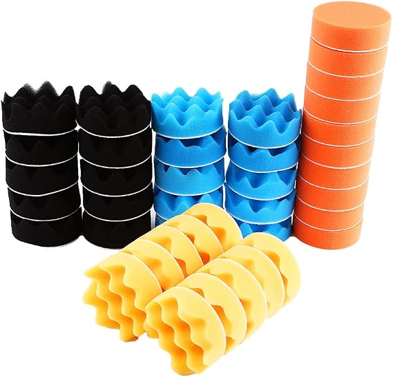 Qiilu Buffing Polishing Pads, 50Pcs 3" Sponge Polishing Buffing Waxing Pad Kit Tool for Car Polisher Buffer