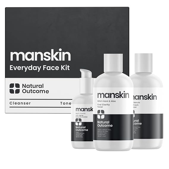Natural Outcome Mens Skin Care Kit | Mens Facial Care Kit for Men Skincare | Anti-Aging Daily 3 Step Face Care Regimen Includes: Rejuvenating Facial Cleanser, Balancing Toner, Hydrating Moisturizer