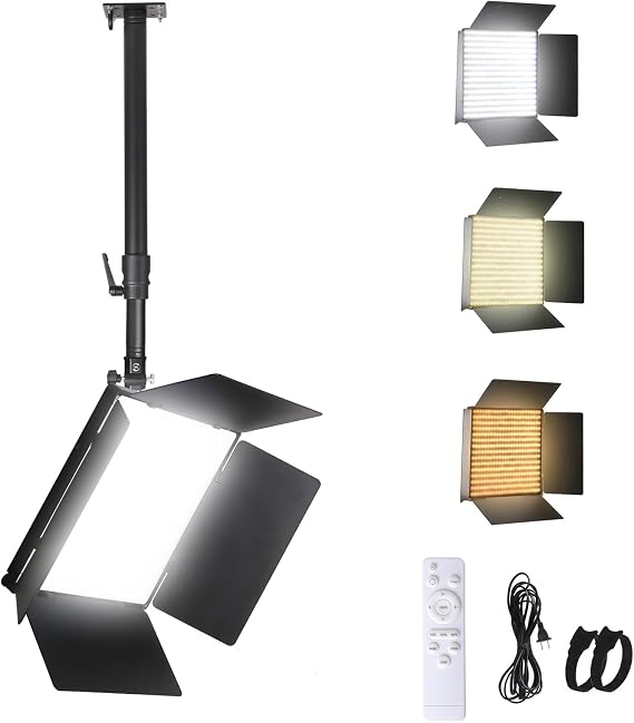 XPSYQIC 18 Large LED Panel Video Light with Barn Door,110W Dimmable 8000Lux 2700-5500K,with Ceiling Wall Mount Light Stand,Overhead for Studio Photography,Video Recording,Live Streaming,Stage Lamp