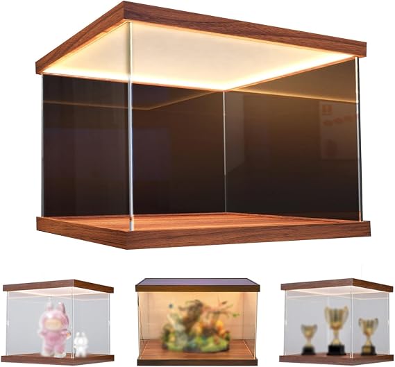 LED Light Clear Acrylic Display Cabinet, Long Multiple Figure Plastic Display Case, Dustproof Countertop Box for Miniatures/Doll/Crafts(L40xW50xH30cm/16x20x12)
