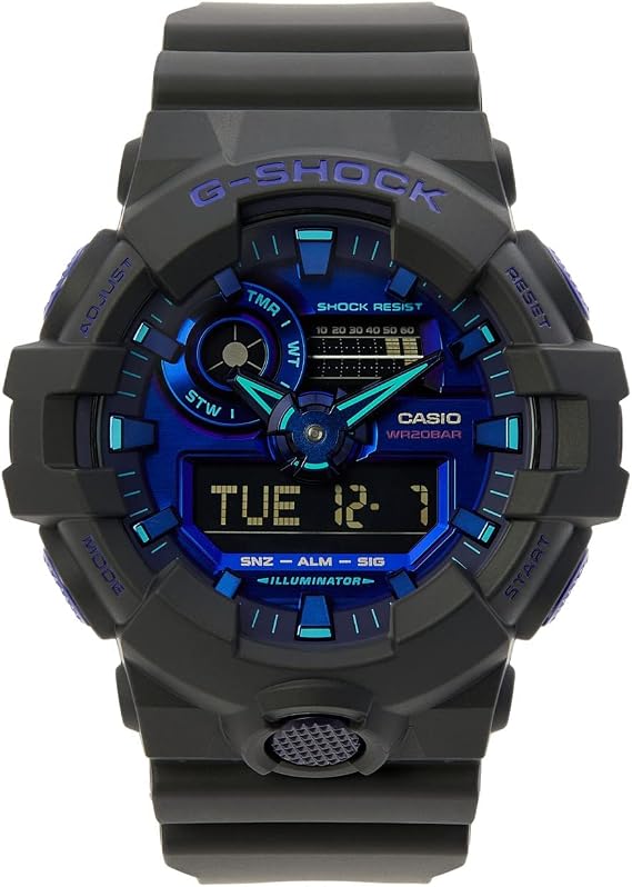 Mens G-Shock Virtual Black Metallic Analog/Digital Watch, Blue Violet