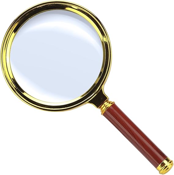 Magnifying Glass 90mm Handheld Glass Lens Magnifier with Wooden Handle Large Strong Magnifier for Reading, Crafts & Hobbies Zoom x 10, Classic Detective Style Inspired by Sherlock Holmes - ZENO