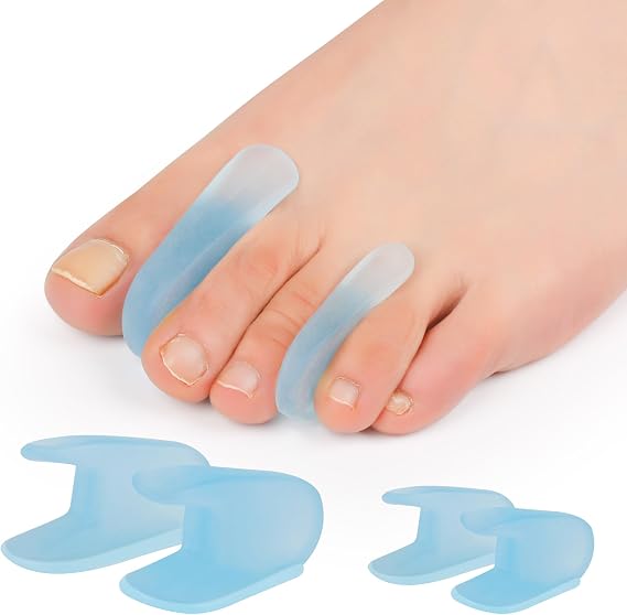 Toe Separators 8PCS Soft Flared Gel Toe Spreader Silicone Toe Spacers for Overlapping Toes - Bunion Corrector Toe Splint Helps with Pain Relief - Restoring Toe for Men and Women-(4S+4L) (Blue)