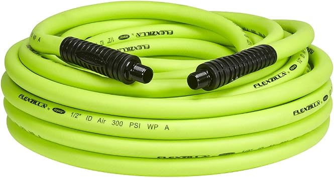 Flexzilla Air Hose, 1/2 in. x 50 ft., 1/2 in. MNPT Fittings, Heavy Duty, Lightweight, Hybrid, ZillaGreen - HFZ1250YW4
