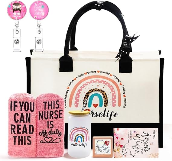 Nurse Gifts for Women Female, Nurs Appreciation Set School Nurses Gifts Nurs Week Set Graduation Christmas Nurse Practitioner Gif with Canvas Tote Bag Tumbler