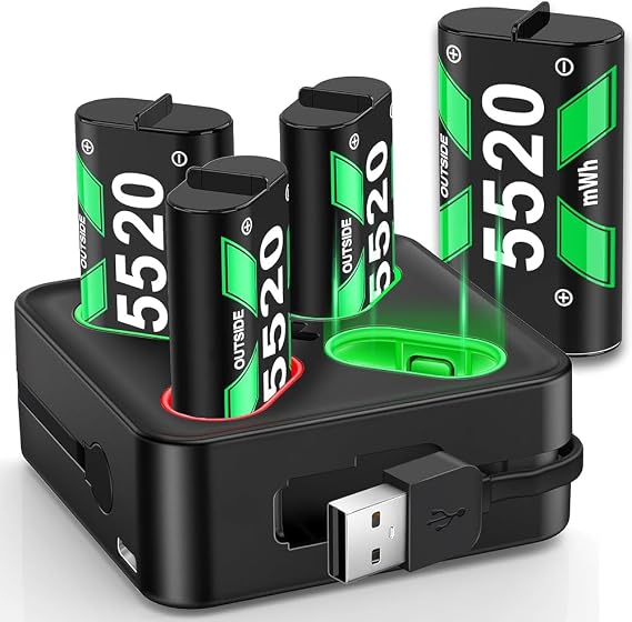 Svetaecho for Rechargeable Xbox One Controller Battery Pack Charger with 4 x 5520mWh Max Capacity, Charging Accessories Kit for Xbox Series X/S Controllers