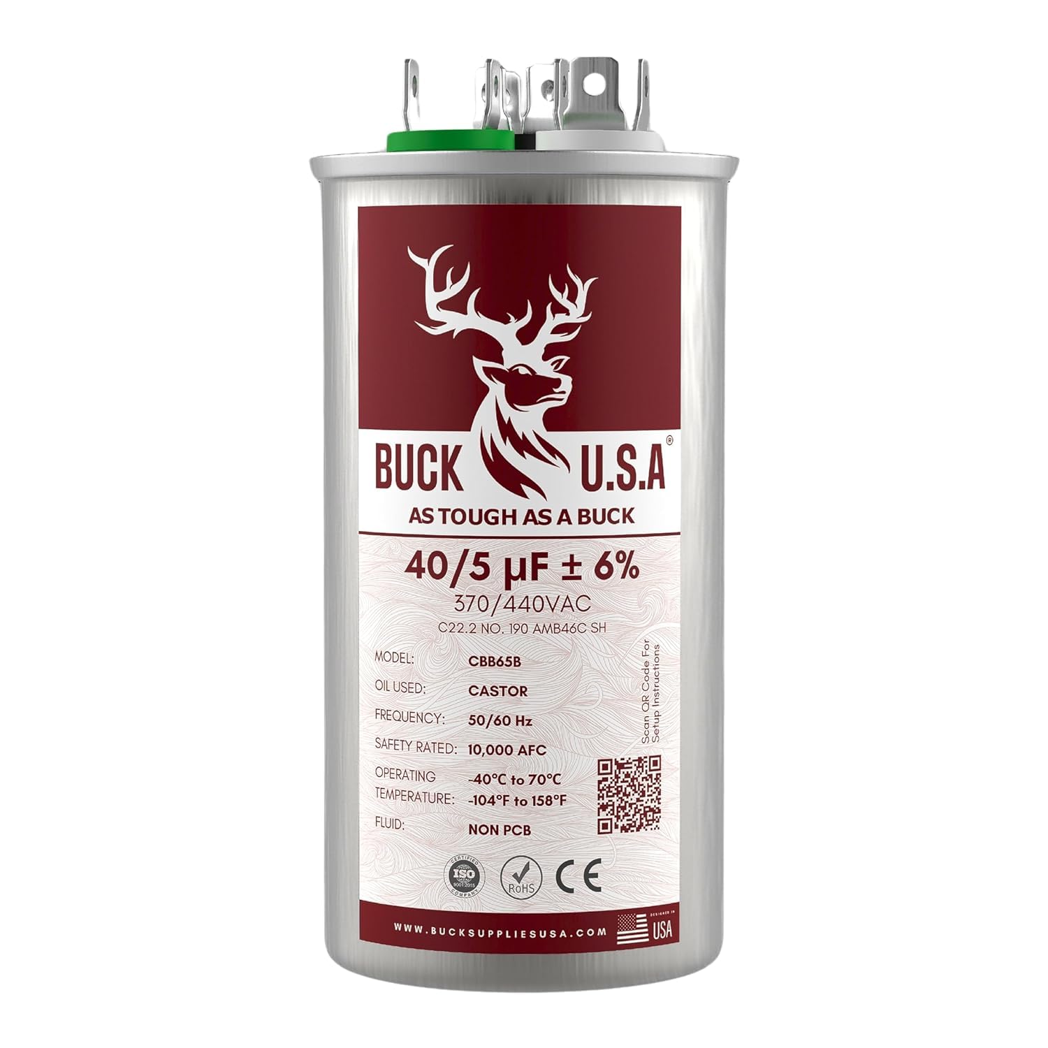 Buck 405uF 405 MFD ±6% CBB65B Dual Run Round Start Capacitor - Ideal for HVAC Systems, Air Conditioner Unit Fan Motor Start, Heat Pump, Condenser Straight Cool Applications 370440VAC 5060Hz