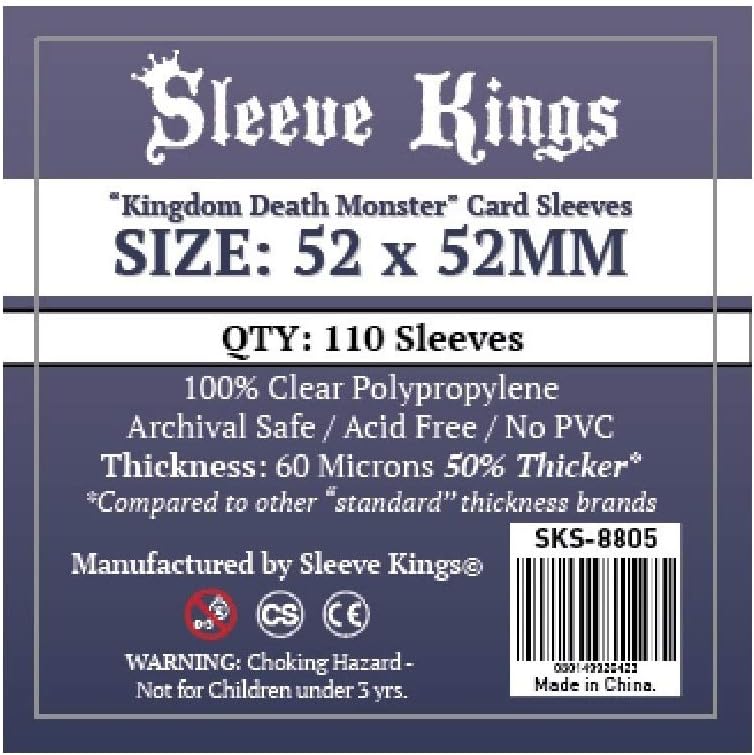 Sleeve Kings Kingdom Death Monster Compatible Card Sleeves 52x52mm 110 Pack Clear Protective Deck Sleeves, 60 Micron Thick, Designed for Board Game Cards SKS-8805