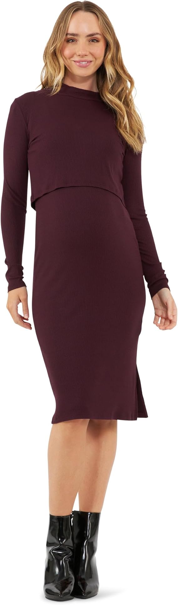 Ripe Ruby Rib Nursing Dress Maroon