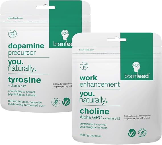 Nootropics Brain Supplement for Performance & Drive | 800mg L-Tyrosine & 500mg Alpha GPC Choline Supplement | 2-Month Supply | Dopamine Supplements & Acetylcholine Support