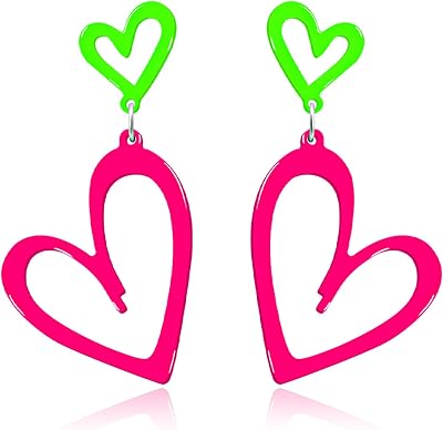 Neon Heart Earrings for Women Acrylic Neon Earrings 80s 90s Outfit for Women Glow Party Accessories Gifts Hot Pink Orange Green Yellow
