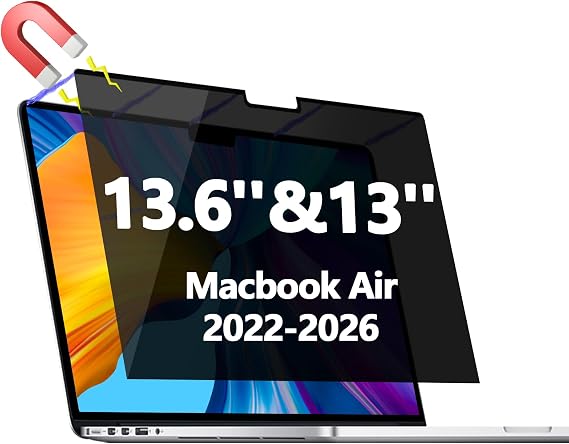 Magnetic Privacy Screen Protector for MacBook Air 13.6 & 13 Inch (2022-2026, M2/M3/M4/M5), Removable Anti Spy Glare Blue Light Shield for 13.6" Mac Laptop Privacy Filter