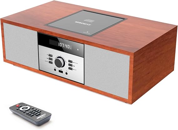 WISCENT Compact Stereo - with Bluetooth, CD Player, FM Stereo, USB, AUX, Remote Control, Nostalgic Clear 30W RMS Sound HiFi System for Home