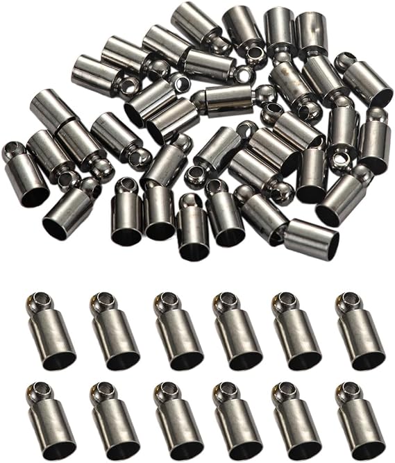 200 Pieces Round Cord End Caps with Loop Crimp Cap for String Suede Leather Cord Stopper DIY Necklace Bracelet Connectors Jewelry Findings Tassel Making (3 * 8mm,Antique Black)