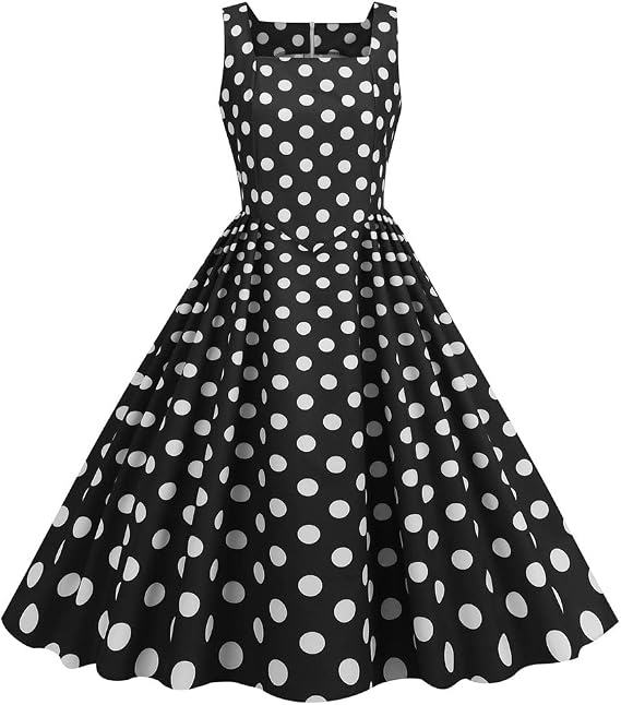 Polka Dot Dress for Women Vintage 1950s Sleeveless Square Neck A-line Cocktail Tea Party Prom Dress