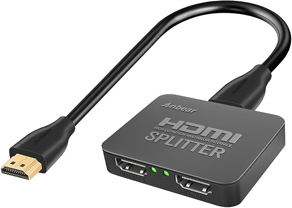 HDMI Splitter 1 in 2 Out 4K, Anbear HDMI (Duplicate/Mirror) Dual Monitors 1x2 HDMI for Full HD 1080P 3D with High Speed HDMI Cable