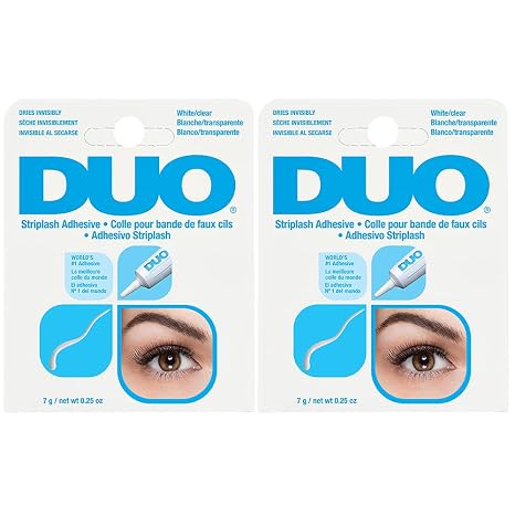 DUO Eyelash Glue, White, Lash Adhesive for Strip Lashes, 0.25 oz 2 Pack | Waterproof & Long-Lasting Lash Glue for Clusters Secure Hold, Formaldehyde and Latex Free, Made in the USA