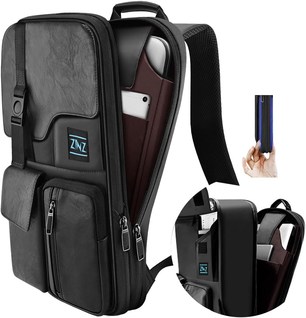 ZINZ Slim & Expandable 15 15.6 16 Inch Laptop Backpack for Business, Waterproof Anti-Theft Travel Backpack Daypack for Men and Women -Black