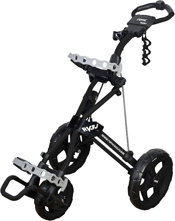 Rovic Model RV3J Junior | Youth 3-Wheel Golf Push Cart (Black)