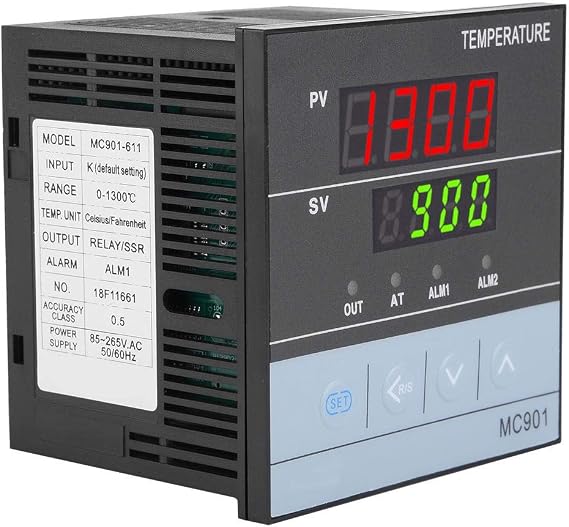 MC901 Digital Temperature Controller, PID K Type Thermostat PT100 Sensor Input Relay SSR Output C/F Temperature Display High High Sensitivity with 2 Bolts