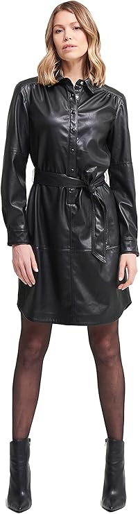 Joseph Ribkoff 213953 Leatherette Shift Dress in Black