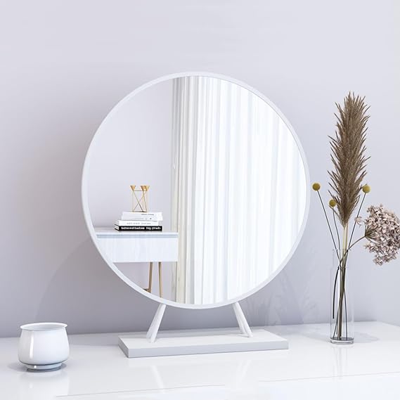Round Vanity Mirror 30cm/40cm/50cm - Stylish Table for Dressing Table/Desk/Bathroom/Bedroom, Elegant White Finish, Perfect Home Decor Accessory