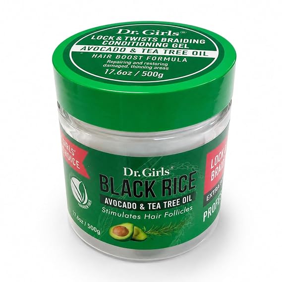 R&B Collection Dr. Girls Braiding Gel/17.6 oz/48H Extra Mega Hold (Black Rice with Avocado & Tea Tree Oil)