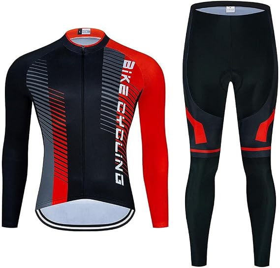 Men's Cycling Jersey Set Long Sleeve Cycling Clothing Road Bike Shirts Bicycle Jersey with 20D Gel Padded Long Pants