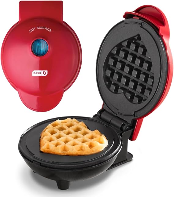 Dash Heart Mini Waffle Maker, 4-Inch Nonstick Cooking Surface, Red | Heart Shaped Waffles for Valentine's Day, Small Waffle Iron & Chaffle Maker, Mini Waffles for Kids & Families