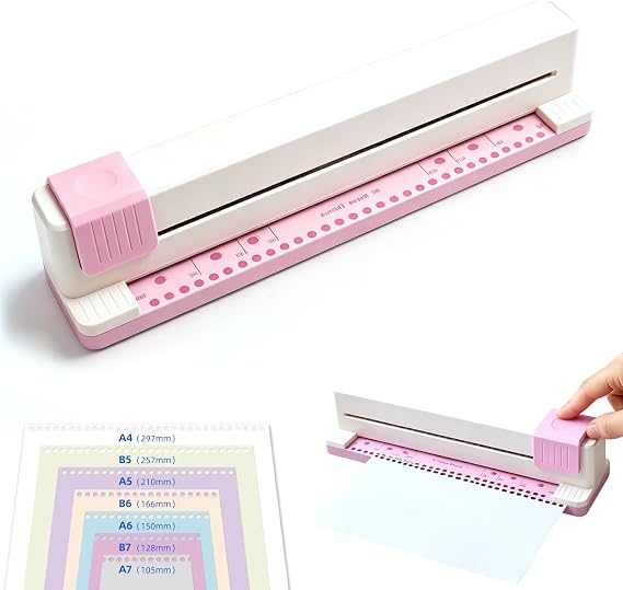 Manual Binding Device with 30 Holes Binding Machine Kit Loose Leaf Binding Spines Hole Punch A4 A5 A6 A7 Holes Up to 3 Sheets Binding Machine for Organisation and DIY Projects (Pink)