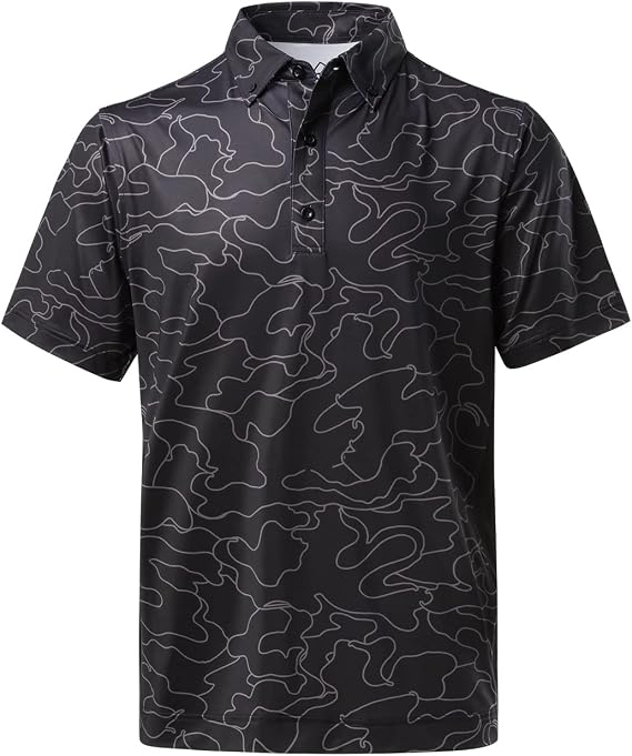 DEOLAX Mens Golf Shirt Moisture Wicking Dry Fit Performance Mens Polo Shirt Regular Fit Fashion Print Short Sleeve Polo