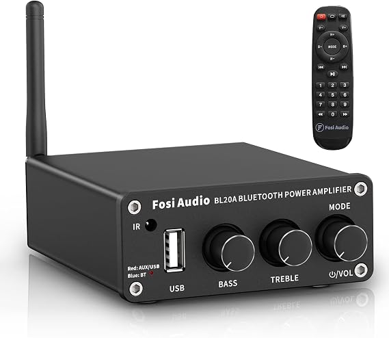 Fosi Audio BL20A 200W Bluetooth 5.0 Home Audio Stereo Amplifier Hi-Fi Mini Class D Integrated Amp with U-Disk/3.5MM AUX/RCA Input and Remote Control for Home Passive Theater Speaker with Power Supply