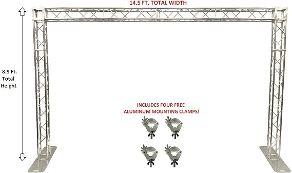 14.5 Ft. Width Square Aluminum Truss Goal Post System For DJ Lights Speakers PA Bolted Trusses That Assemble FAST + Four FREE O Clamps!