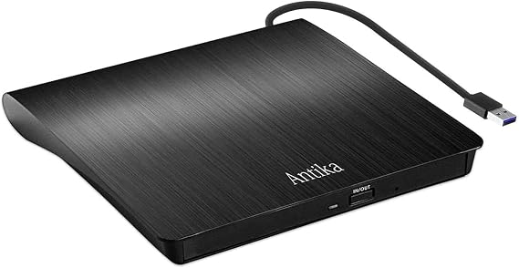 Antika External CD Drive USB 3.0 Portable Slim External DVD Drive CD DVD +/-RW ROM Burner Writer/Player for MacBook Pro Laptop/Desktops Win XP/11/10/7/8.1