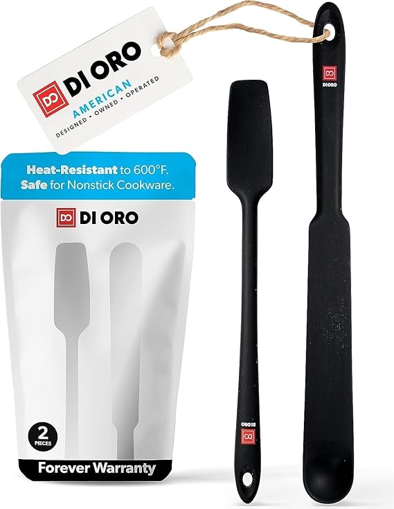 DI ORO Silicone Blender & Jar Spatula Set - 600F Heat Resistant, 2-Pc Black | Narrow heads scrape blenders, jars, and cups clean; Won't scratch nonstick pots and pans; BPA-free and dishwasher safe