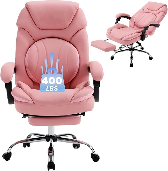 Big Tall Wide Comfy Reclining Office Gaming Chair for Women Pink