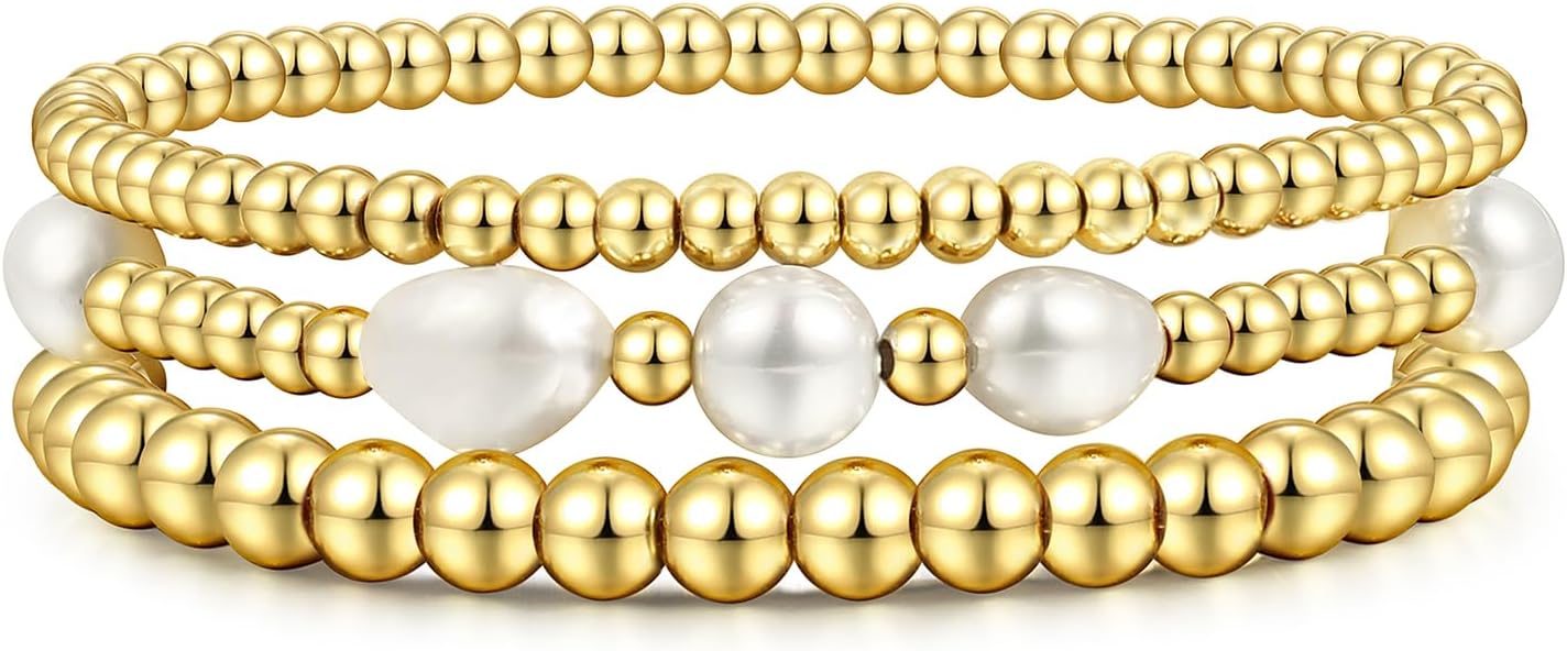 Badu Gold Beaded Bracelets for Women Boho Crystal Multiple Layered Stackable Wrap Bangle Set Paperclip Chain Trendy Jewelry