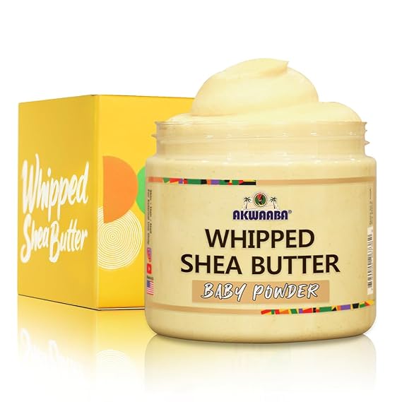 AKWAABA Whipped Shea Butter (Baby Powder) Nourishes & Moisturizes | Made with Shea Butter | No Dyes & Parabens | 12 oz / 340 g